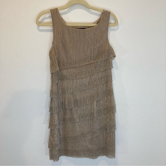Connected Apparel Metallic Gold and Silver Champagne Tiered Dress - Picture 1 of 7